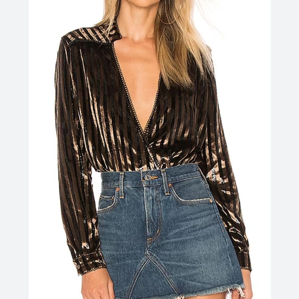 House Of Harlow 1960 X Revolve Joli Blouse Top Size LARGE Sparkle Shimmer